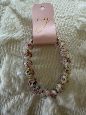 VINTAGE ROSE GLASS BEAD STRETCH BRACELET – ELEGANT, STACKABLE & VERSATILE NWT